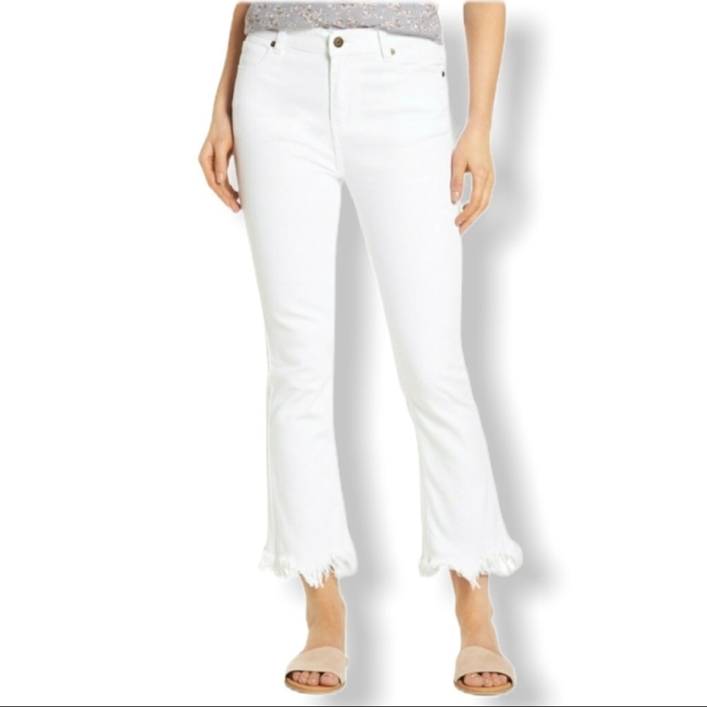 MOON RIVER High Rise Frayed Cropped Jeans